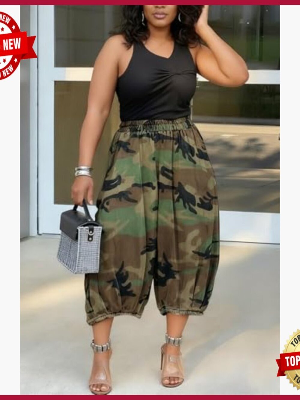 High Waist Wide Leg Camo Cargo Jeans Baggy Fatigue Pants Trousers - Picture 4 of 7